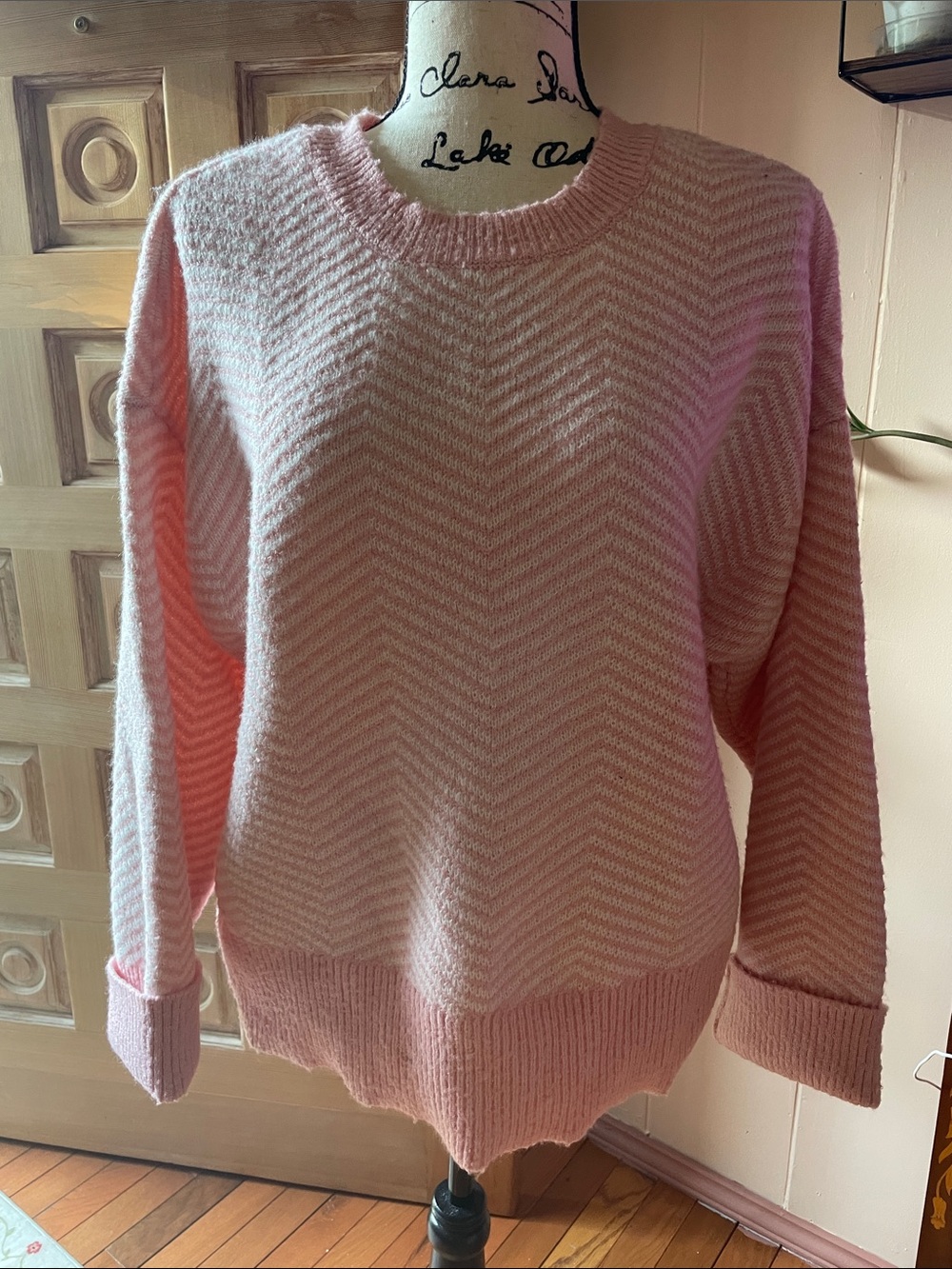 Soft Pink Chevron Crewneck Sweater